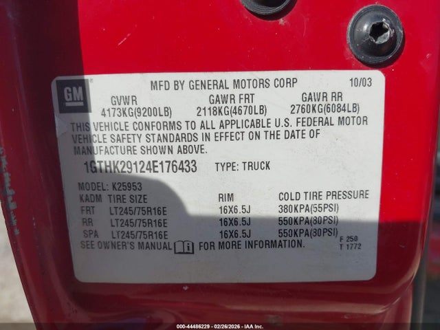 2004 Gmc Sierra 2500hd Sle მანქანა იყიდება აუქციონზე, vin: 1GTHK29124E176433, აუქციონის ნომერი: 44486229
