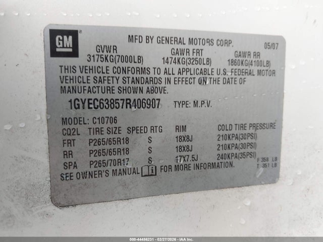 2007 CADILLAC ESCALADE 1GYEC63857R406907 Photo 8