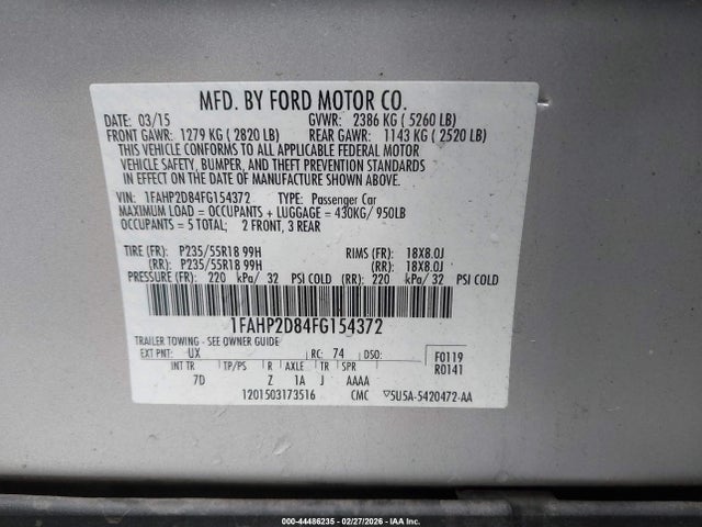 Ford TAURUS SE 2015 1FAHP2D84FG154372 Image 9