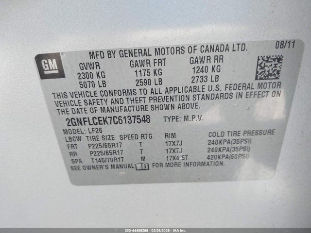 Aukcja sprzedaży 2012 Chevrolet Equinox Ls, vin: 2GNFLCEK7C6137548, numer aukcji: 44486269