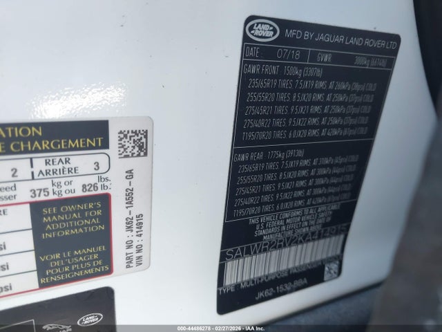SALWR2RV2KA414915 Land Rover Range Rover Sport Hse
