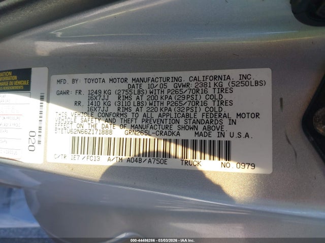 2006 TOYOTA TACOMA 5TETU62N66Z171888 Photo 8