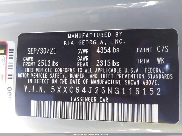 5XXG64J26NG116152 KIA K5 Gt-line