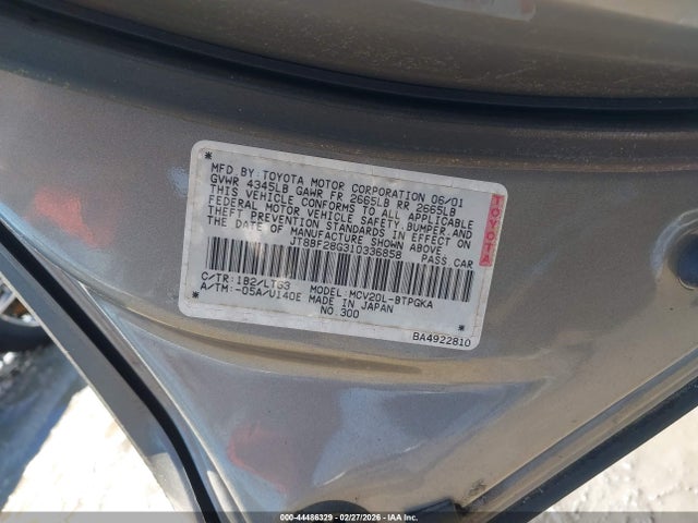 44486329 :رقم المزاد ، JT8BF28G310336858 vin ، 2001 Lexus Es 300 مزاد بيع