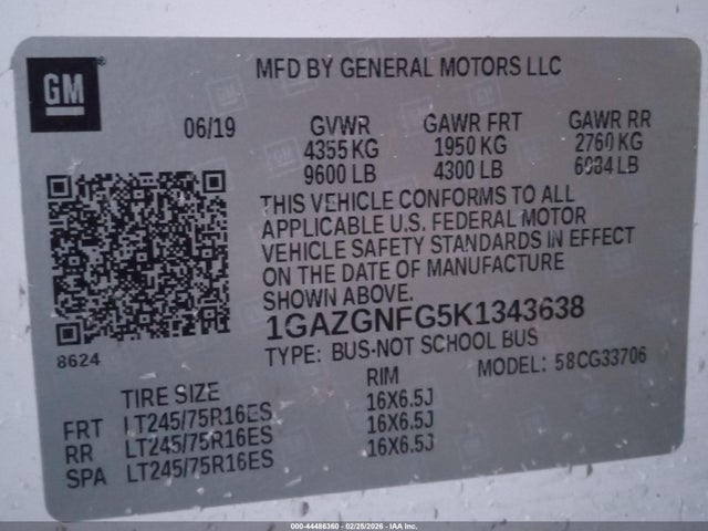 1GAZGNFG5K1343638 Chevrolet Express 3500 Ls