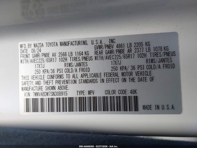 2025 Mazda Cx-50 2.5 S Premium Package მანქანა იყიდება აუქციონზე, vin: 7MMVABDM7SN308915, აუქციონის ნომერი: 44486365