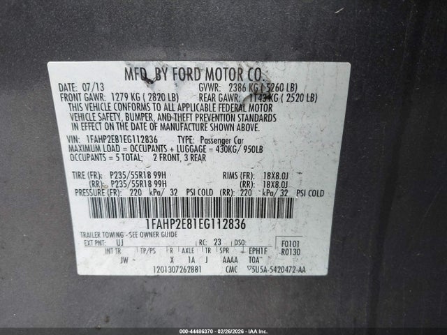 1FAHP2E81EG112836 Ford TAURUS SEL