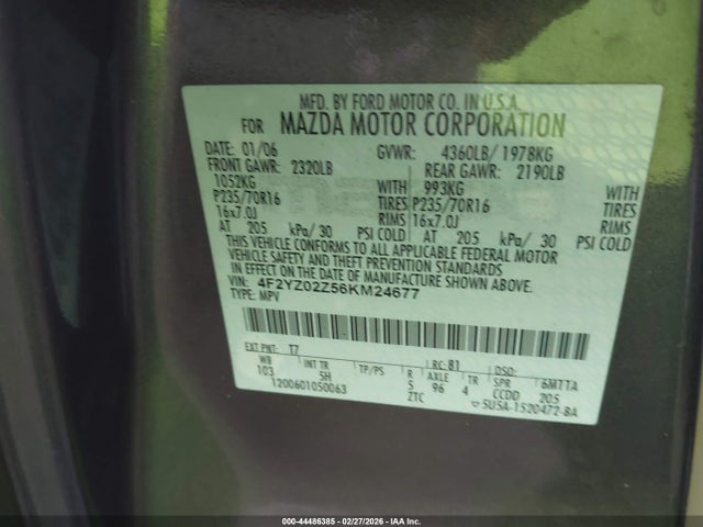 Продаж на аукціоні авто 2006 Mazda Tribute I, vin: 4F2YZ02Z56KM24677, номер лоту: 44486385