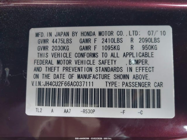 Aukcja sprzedaży 2010 Acura Tsx 2.4, vin: JH4CU2F66AC037111, numer aukcji: 44486396