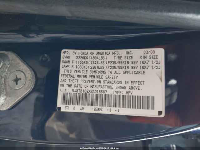 Aukcja sprzedaży 2008 Acura Rdx, vin: 5J8TB182X8A016667, numer aukcji: 44486454