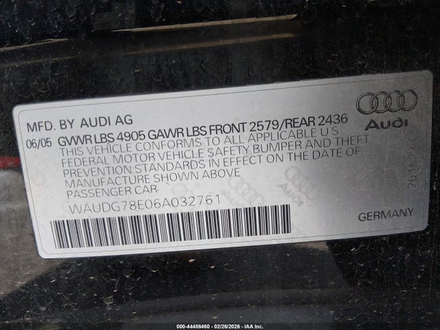 2006 AUDI A4 WAUDG78E06A032761 Photo 8