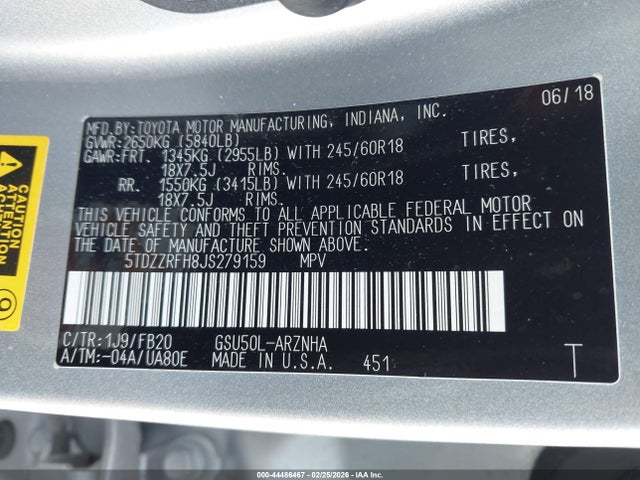 Toyota Highlander Le 2018 5TDZZRFH8JS279159 Image 9