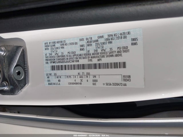 Ford ESCAPE SE 2018 1FMCU0GD3JUC36108 Image 9
