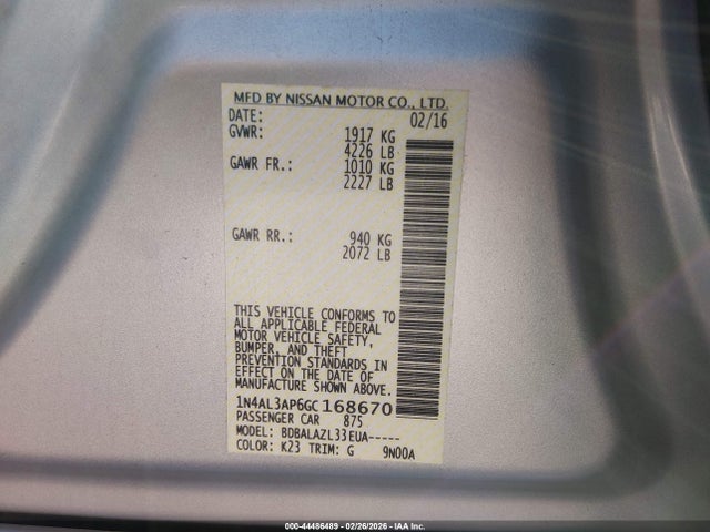 Nissan ALTIMA 2.5 2016 1N4AL3AP6GC168670 Image 9