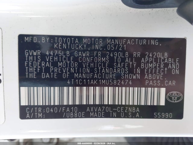 4T1C11AK1MU582474 Toyota CAMRY LE