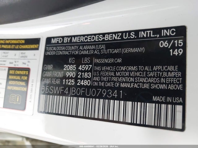Продажа на аукционе авто 2015 Mercedes-benz C 300, vin: 55SWF4JB0FU079341, номер лота: 44486541