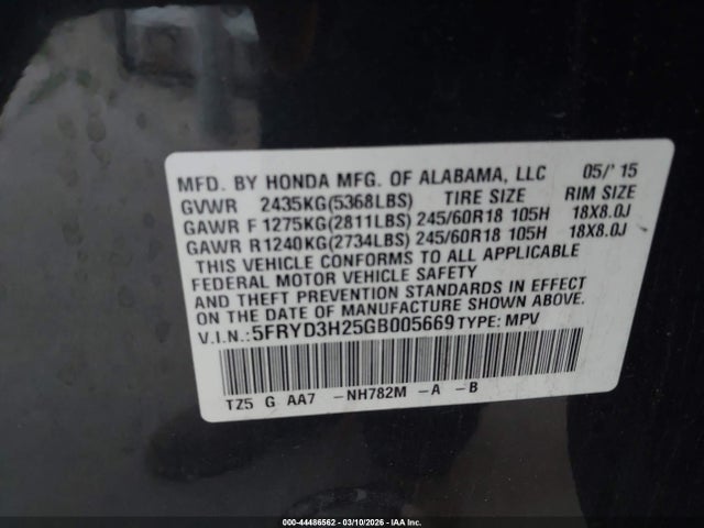 Продаж на аукціоні авто 2016 Acura Mdx Acurawatch Plus Package, vin: 5FRYD3H25GB005669, номер лоту: 44486562