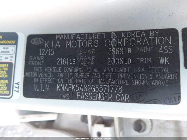 KNAFK5A82G5571778 KIA FORTE LX