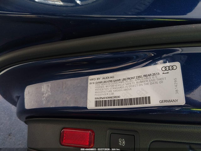 2017 Audi A4 2.0t Premium მანქანა იყიდება აუქციონზე, vin: WAUENAF40HN038590, აუქციონის ნომერი: 44486603