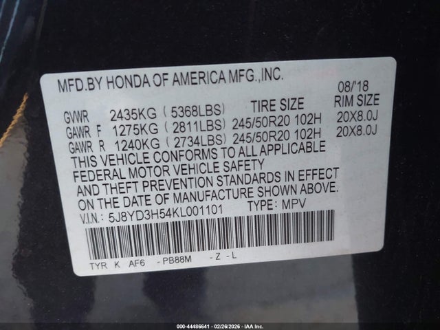 Продаж на аукціоні авто 2019 Acura Mdx Tech Pkg, vin: 5J8YD3H54KL001101, номер лоту: 44486641