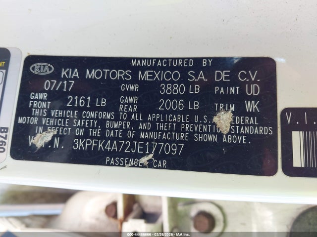 Aukcja sprzedaży 2018 Kia Forte Lx, vin: 3KPFK4A72JE177097, numer aukcji: 44486666