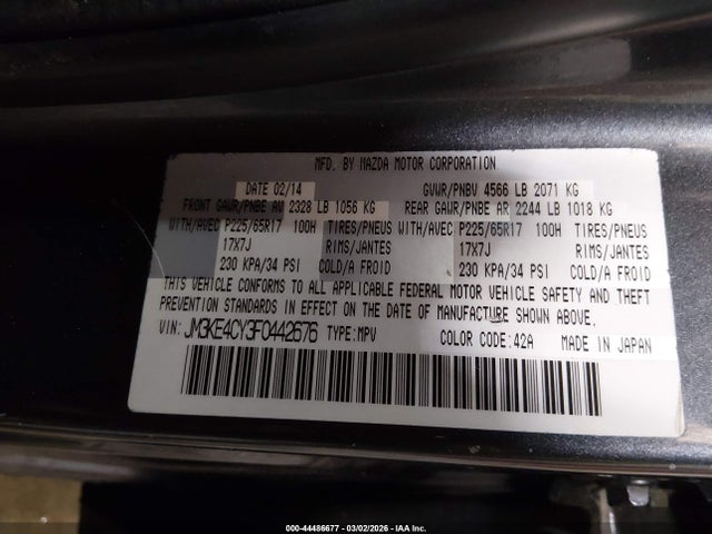 Aukcja sprzedaży 2015 Mazda Cx-5 Touring, vin: JM3KE4CY3F0442676, numer aukcji: 44486677