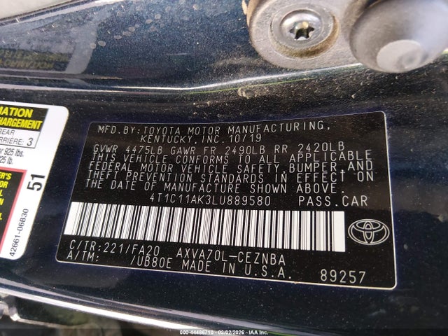 2020 TOYOTA CAMRY 4T1C11AK3LU889580 Photo 8