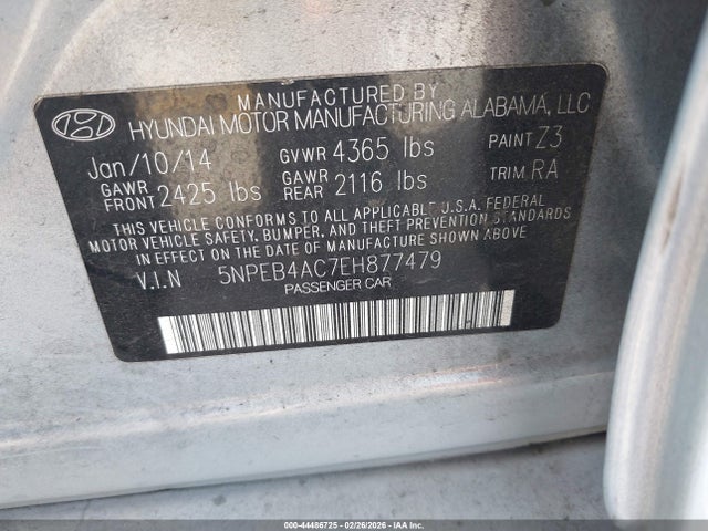 Hyundai SONATA GLS 2014 5NPEB4AC7EH877479 Image 9