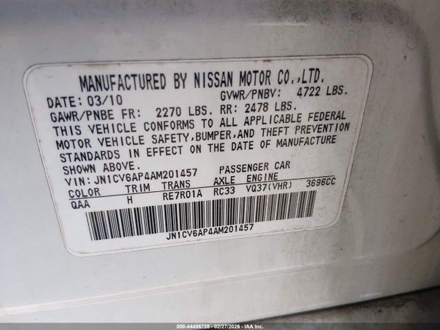 44486728 :رقم المزاد ، JN1CV6AP4AM201457 vin ، 2010 Infiniti G37 Journey مزاد بيع