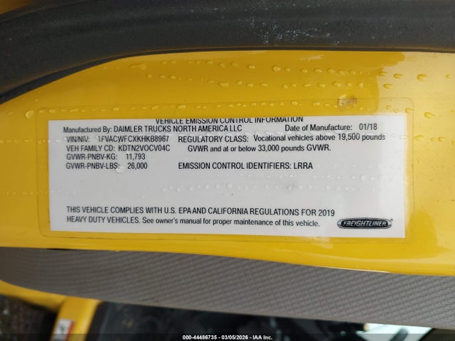 Продажа на аукционе авто 2019 Freightliner M2 106, vin: 1FVACWFCXKHKB8967, номер лота: 44486735