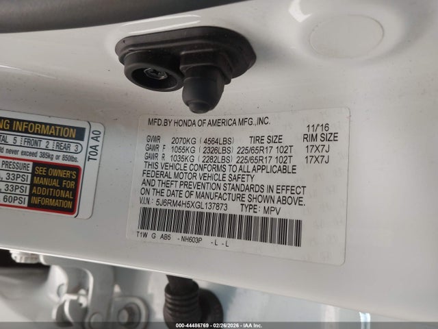 5J6RM4H5XGL137873 Honda CR-V EX