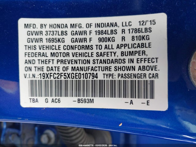 Honda Civic Lx 2016 19XFC2F5XGE010794 Image 9