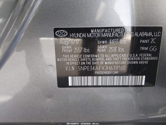 Auction sale of the 2018 Hyundai Sonata Sel, vin: 5NPE34AFXJH639160, lot number: 44486781