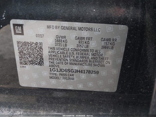 1G1JD6SG3H4178259 Chevrolet Sonic Lt Auto