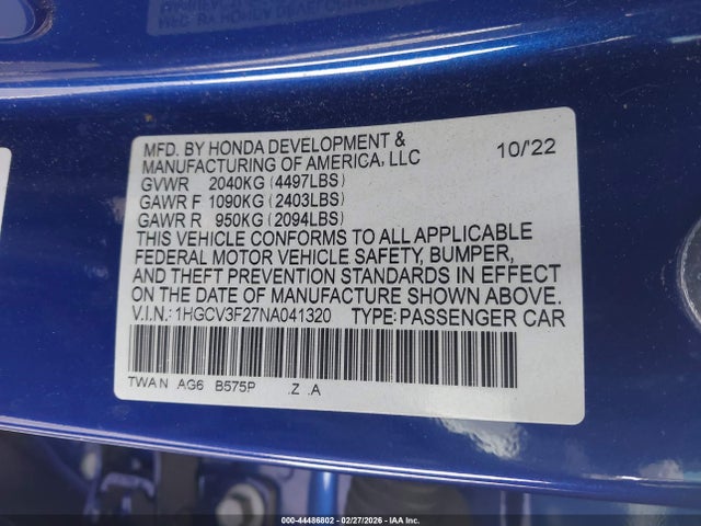 2022 HONDA ACCORD HYBRID 1HGCV3F27NA041320 Photo 8