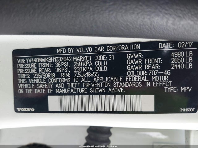 2017 VOLVO V60 CROSS COUNTRY YV440MWK8H1037642 Photo 8