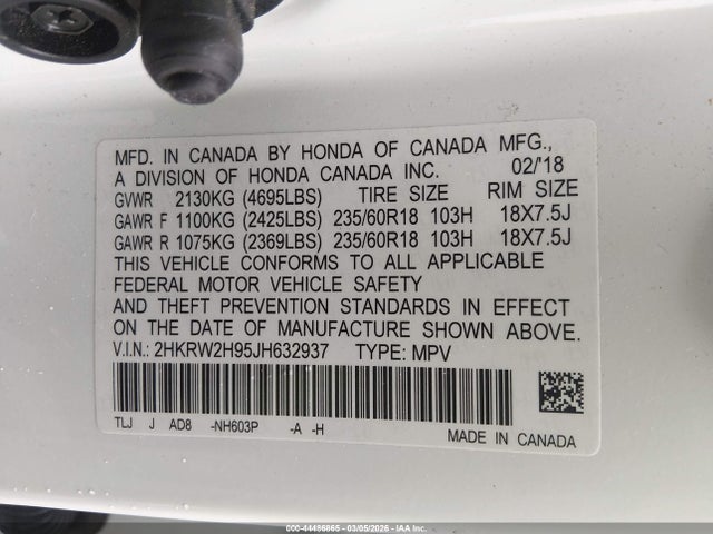 2HKRW2H95JH632937 Honda Cr-v Touring