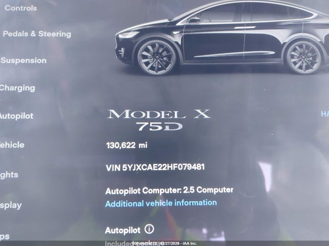 Продаж на аукціоні авто 2017 Tesla Model X 100d/75d/90d, vin: 5YJXCAE22HF079481, номер лоту: 44486872