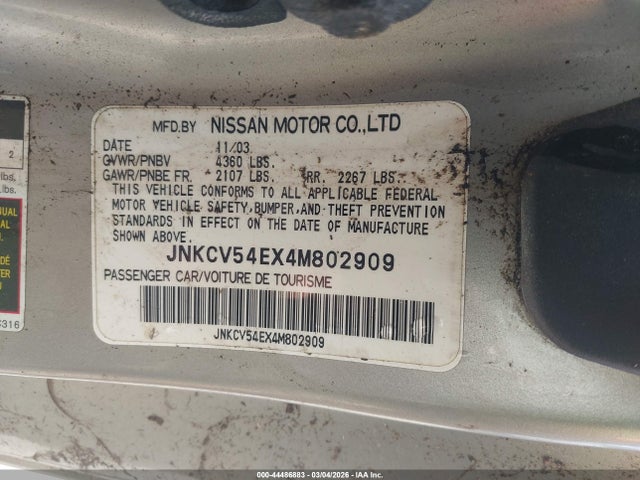 2004 Infiniti G35 მანქანა იყიდება აუქციონზე, vin: JNKCV54EX4M802909, აუქციონის ნომერი: 44486883