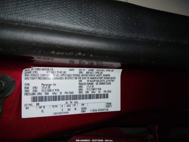 Ford FOCUS SE 2015 1FADP3K2XFL275787 Image 9