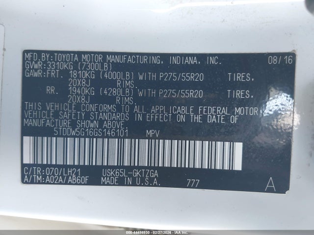 5TDDW5G16GS146101 Toyota Sequoia Platinum 5.7l V8