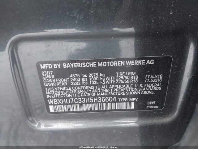 44486957 :رقم المزاد ، WBXHU7C33H5H36604 vin ، 2017 Bmw X1 Sdrive28i مزاد بيع