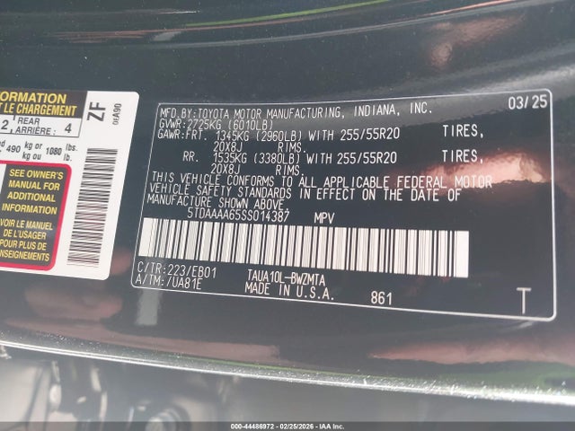 Aukcja sprzedaży 2025 Lexus Tx 350 Premium, vin: 5TDAAAA65SS014387, numer aukcji: 44486972