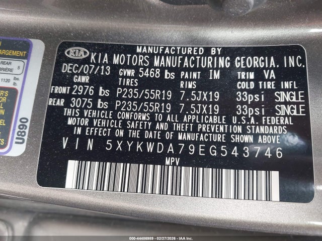KIA Sorento Limited V6 2014 5XYKWDA79EG543746 Image 9