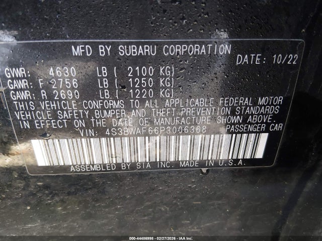44486998 :رقم المزاد ، 4S3BWAF66P3006368 vin ، 2023 Subaru Legacy Premium مزاد بيع