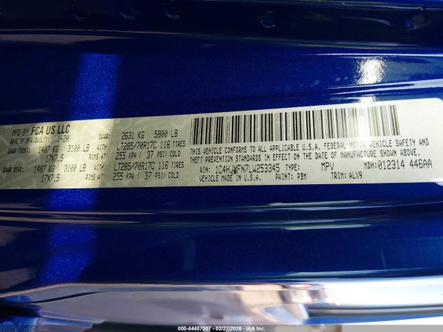 Продажа на аукционе авто 2020 Jeep Wrangler Unlimited Rubicon Recon 4x4, vin: 1C4HJXFN7LW253345, номер лота: 44487007