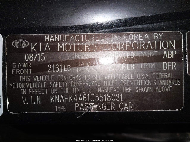 Auction sale of the 2016 Kia Forte Lx, vin: KNAFK4A61G5518031, lot number: 44487037
