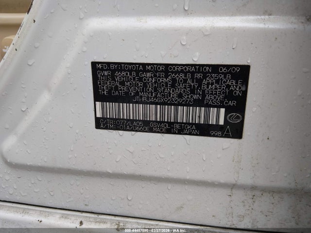 44487090 :رقم المزاد ، JTHBJ46GX92329273 vin ، 2009 Lexus Es 350 مزاد بيع