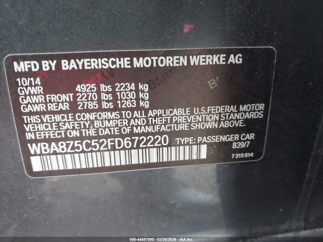 44487095 :رقم المزاد ، WBA8Z5C52FD672220 vin ، 2015 Bmw 328i Gran Turismo Xdrive مزاد بيع