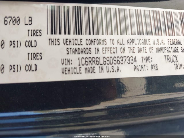 44487120 :رقم المزاد ، 1C6RR6LG9DS637334 vin ، 2013 Ram 1500 Slt مزاد بيع
